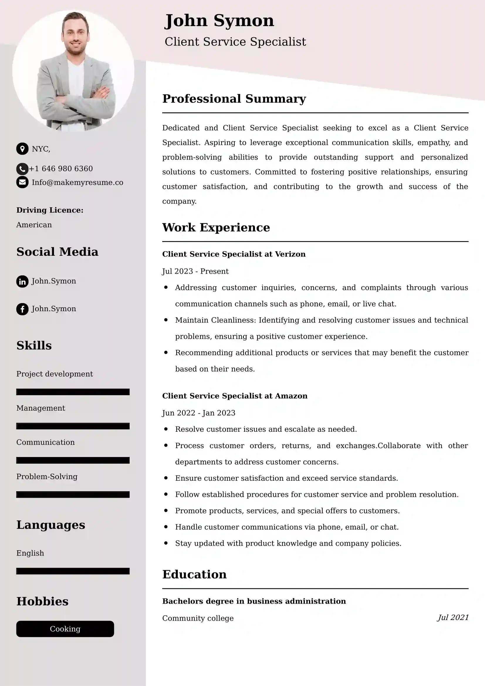 Client Service Specialist Resume Examples Qatar - Tips and Guide